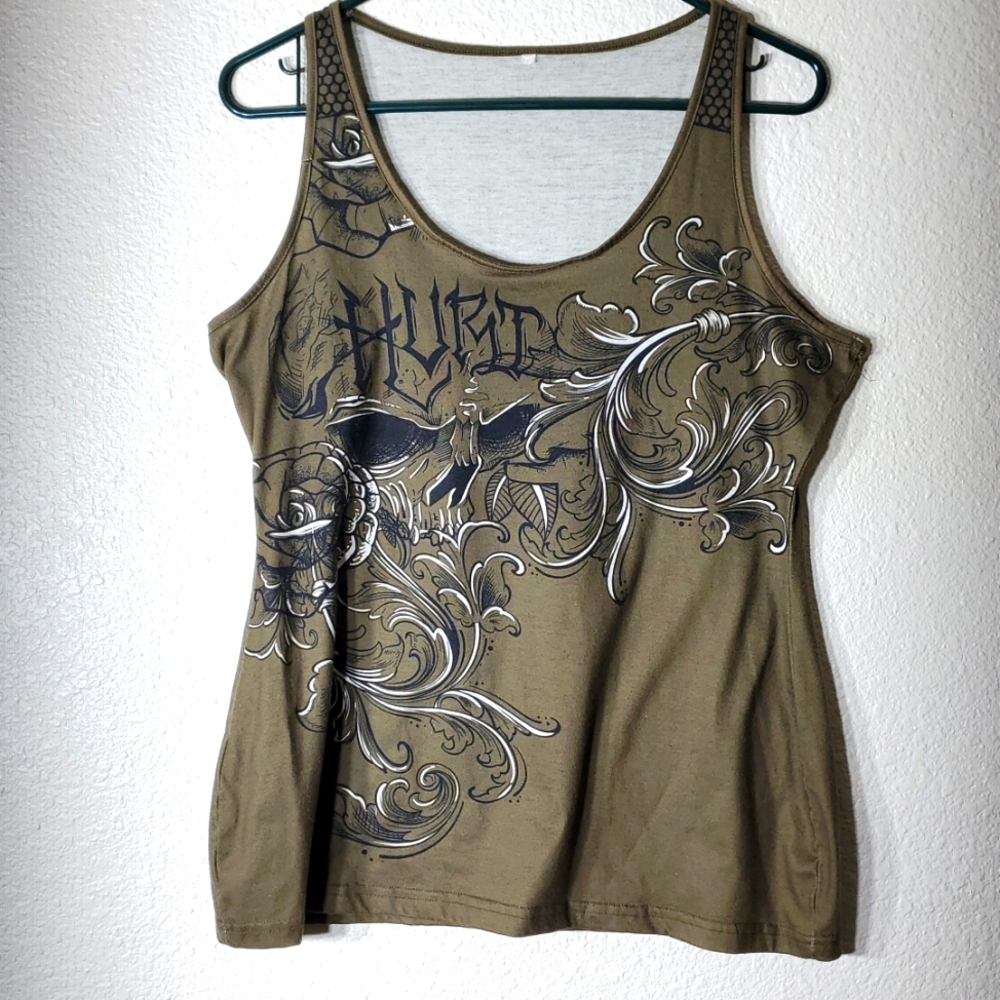 Custom Designs Ladies Large Olive Green Digital Print HURT Design Tank Top
